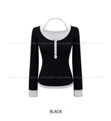 Newz Two-Tone Halter Layered Long Sleeve