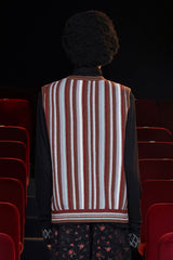 STRIPE ZIP KNIT VEST / BROWN
