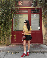DVRK PRIVÉ BAR LOGO KNITTED CROPPED T-SHIRT - YELLOW