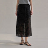 Lace embroidered slit straight skirt