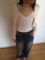 Shirring V-neck cardigan (4 colors)