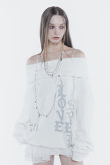 スペルオフショルダースウェットシャツ white