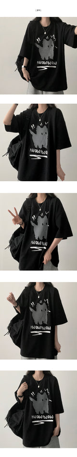 Wow キャットニット半袖Tシャツ