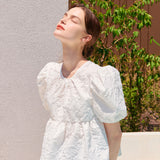 SUMMER PUFF HALF SLEEVE BLOUSE WHITE