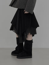 Corduroy Chiffon Unbalanced Midi Skirt