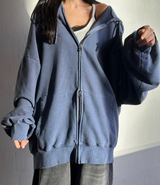 (UNISEX/2WAY) ビッグフードピグメントボクシーヒップルーズジップアップ - 2 COLOR