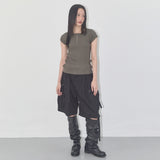 サイドバックルリブTシャツ (DARK BEIGE) F25QB110