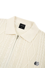 collar knit zip-up [black, ivory]