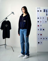 [UPDRAFT]NYLON MIXED COTTON ZIP-UP NAVY