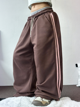 TRACK THREE LINE WIDE PANTS 🤍🎀 FLEECE- PICKABLE 💕🤎🖤5COLOR