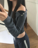 フモスナップボタンリベッドワンオフショルダーロングスリーブTシャツ
