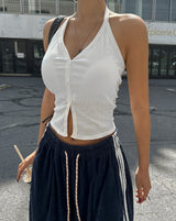 Aine Ribbed Button Holter Sleeveless (+With Cup)