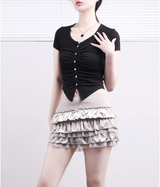 Lucent shirring button crop tee