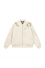 Floral Text Embroidered Bomber Jacket