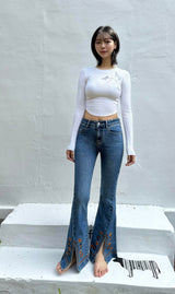 EMBROIDERED SPANDEX BOOTCUT DENIM PANTS code 18303