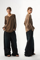 Contrast V Neck Long Sleeve Tee