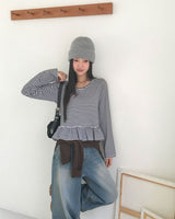 [MADE] Wove, ボーダーフリル長袖Tシャツ