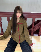 Lupe line color oversized fit collar knit cardigan