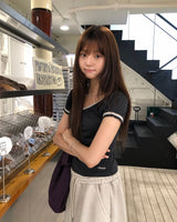 [ORIGINAL] Mori V-Neck Shirring Puff-Sleeve T-Shirt