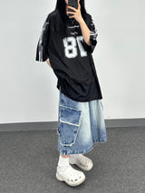 raw-edge cargo bermuda shorts