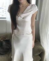 [ pearl guest look 🤍 ] royant pearl satin drape bl