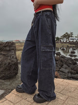 [U-DENIM/Planning Products] Summer Pintuck Wide Cargo Denim Pants
