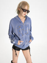 SEXXDEVIL 00 Washed Zip-Up Hoodie