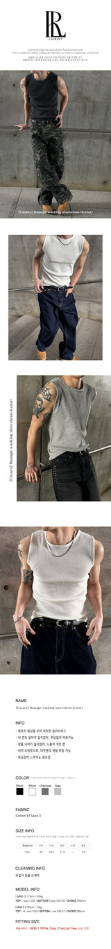 [Unisex] Damage washing sleeveless(4color)
