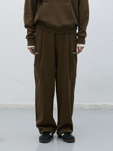 stitch cargo sweat pants - khaki        