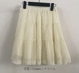 Finpe Polka Dot Elastic Waist Frill Hem Midi Skirt (3 Colors)