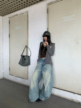 Curved Braided Wide Denim Pants