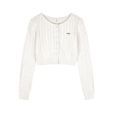 Cable Knit Crop Cardigan_White