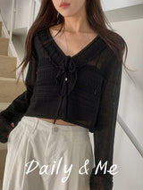 frill see-through cardigan(4color)