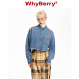 WhyBerry 22AW "バイウィズデニム" ショートシャツジャケット, レトロフリンジデニムシャツ for women