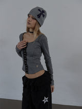 CROSS STUDDED BEANIE / MELANGE GRAY