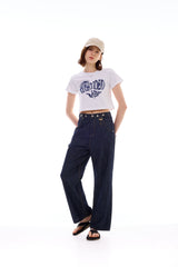 ハートスローガンクロップTシャツ / ブルー