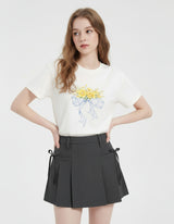 Canola Bloom Check Ribbon T-shirt Ivory