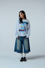 Street league artwork damage washing over-crop fit long sleeve (Melange)
