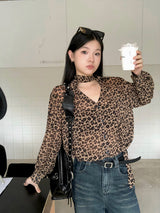 chiffon leopard scarf blouse