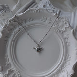 [チョ・ユリ, チュウ Necklace] エンジェリックハートロックレイヤードネックレス - Silver Color