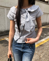 Yoning Check Short Sleeve Blouse