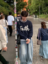 フェイスブラッシュドオーバーサイズパッチニット