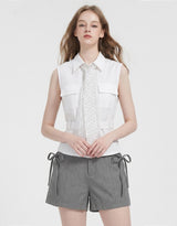 Celine Dot Scarf Linen Sleeveless Blouse White