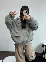 インナーフリースコーデュロイビッグフードジッパー🩶🖤 - 2カラー