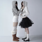 【MADE】winter frill hood zip-up, cream ivory