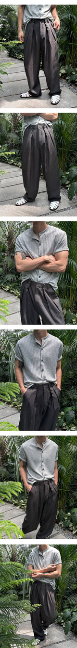 [S/S] ダブルストライプタックワイドスラックス(3color)