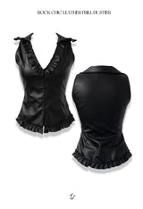 rock chic leather frill bustier