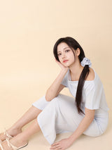 Off-Shoulder Slit Long Onepiece Sky Blue