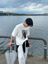 [A-T0249] バンダナキャットモノクロ半袖Tシャツ (2色)