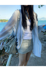 blue striped sun-cut loose-fit shirt